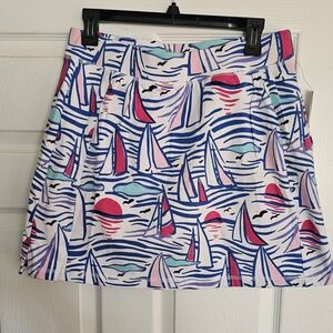 NWT Talbots Nautical Mini Skirt - Blue, Pink, White, Sailboats, Size M